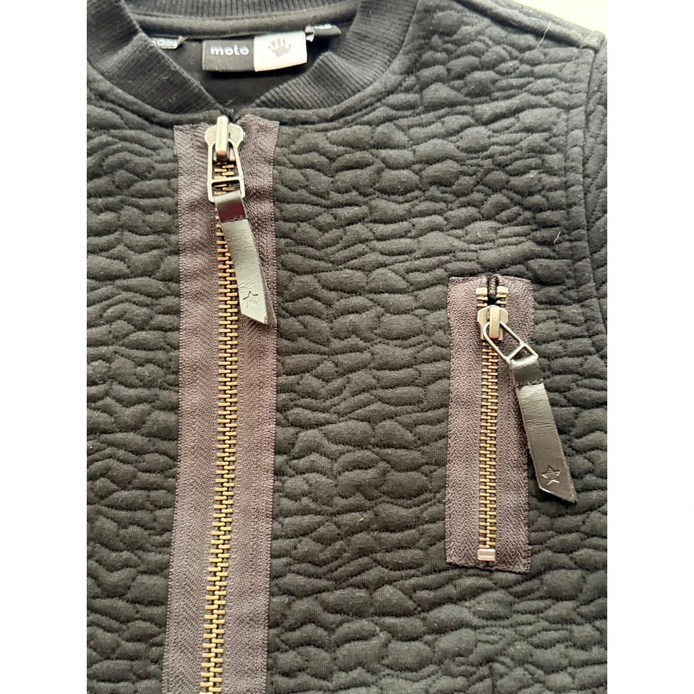 Molo Marci Quilted Peplum Jacket Sz Sm/128 Black Textured Zip Up Cardigan Moto